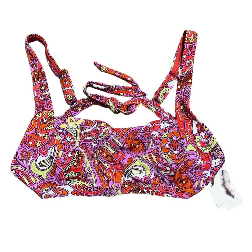 Jessica Simpson Women Size XL Boho Retro Mandarin Multi Paisley Bikini‎ Top NEW
